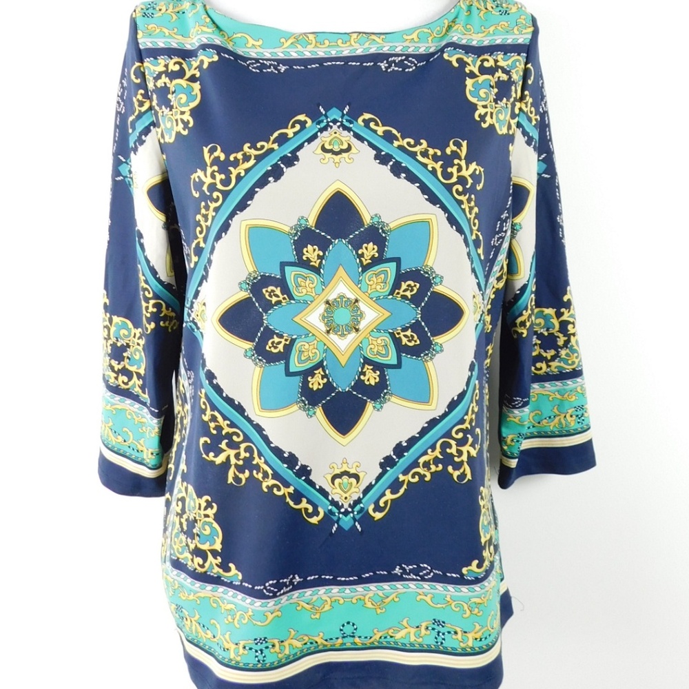 Charter Club Mosaic Luxury Blue Shirt Medallion L